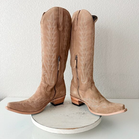 Lane Knee High Corset Western Cowboy Boots Snip Toe Latte Suede Size 10 - Picture 8 of 12